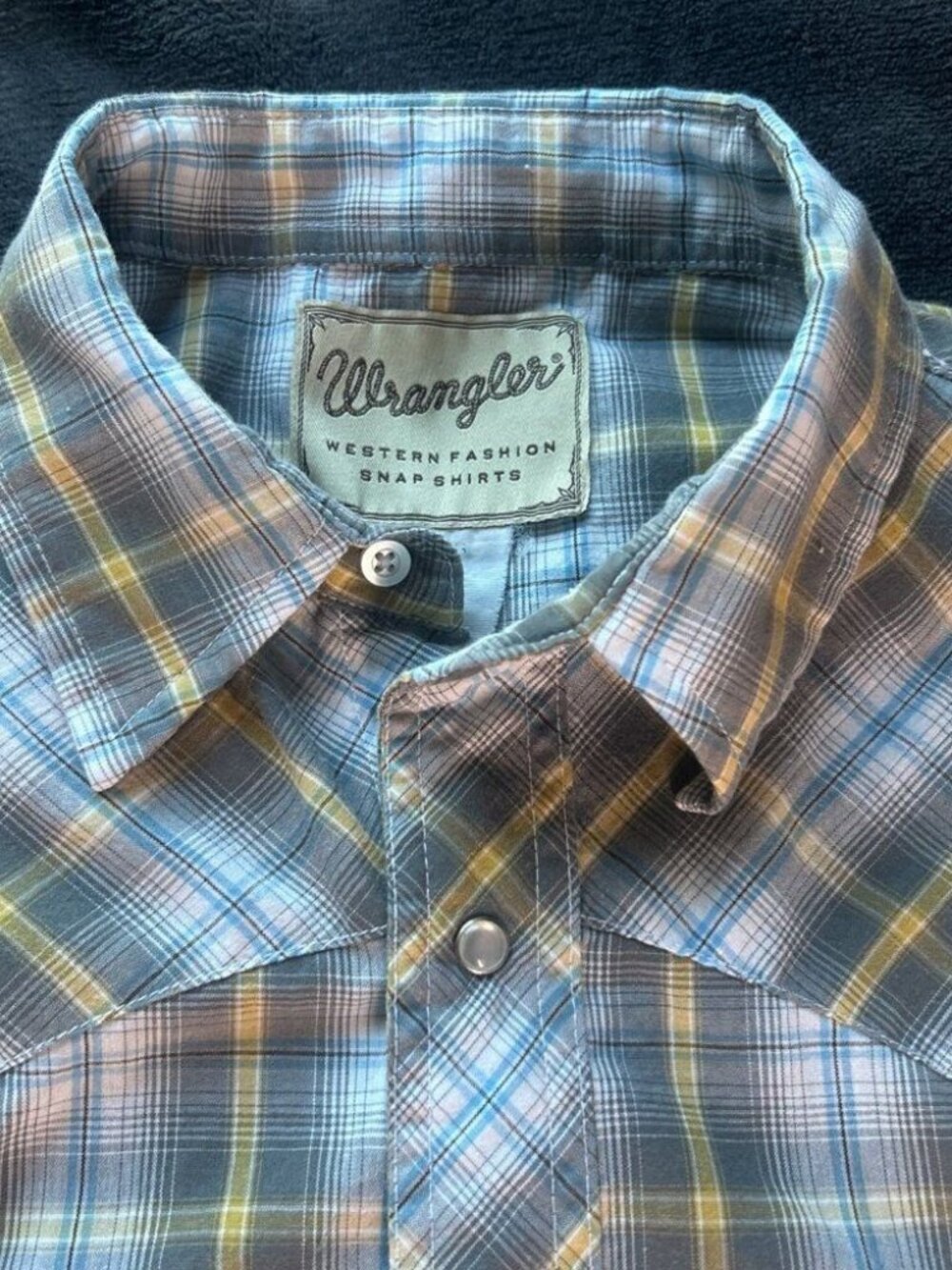 Mens Wrangler Gray Plaid Pearl Snap Short Sleeve Shirt Large Sharktooth
